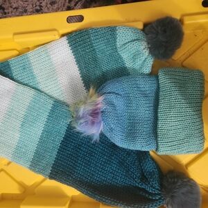New! Hand Knitted Stylish Blue and Teal Hat & Scarf Set